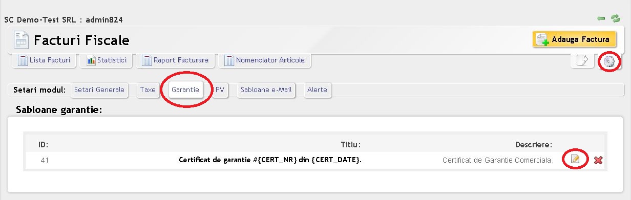 Editare sablon Certificat de garantie