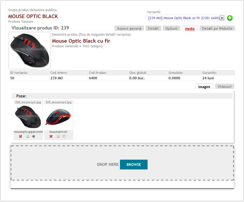 Incarcare poze, imagini si filmulete la produse din gestiune