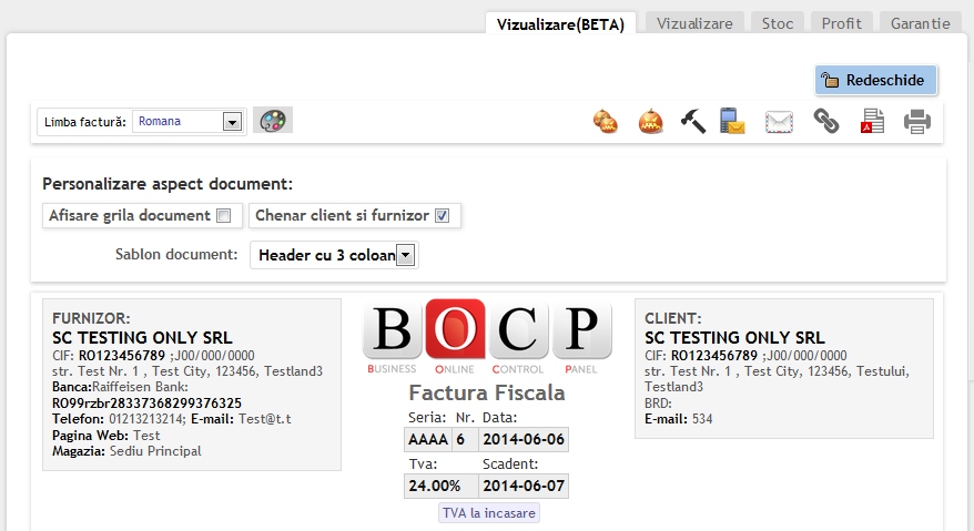 varianta factura fiscala cu 3 coloane si personalizare aspect